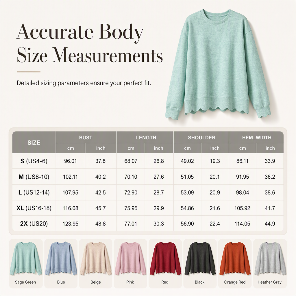 🌸 Clean Crew Neck Look | Women's Scalloped Hem Crew Neck Sweatshirt