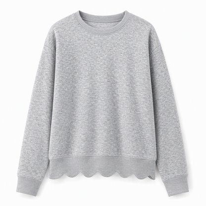 🌸 Clean Crew Neck Look | Women's Scalloped Hem Crew Neck Sweatshirt