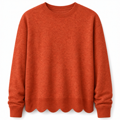 🌸 Clean Crew Neck Look | Women's Scalloped Hem Crew Neck Sweatshirt