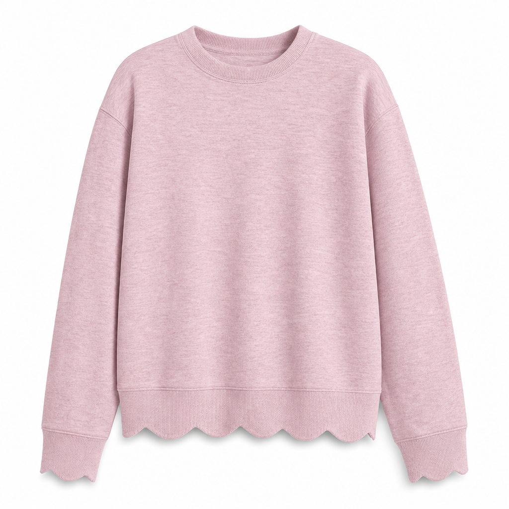 🌸 Clean Crew Neck Look | Women's Scalloped Hem Crew Neck Sweatshirt