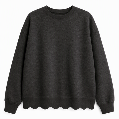 🌸 Clean Crew Neck Look | Women's Scalloped Hem Crew Neck Sweatshirt