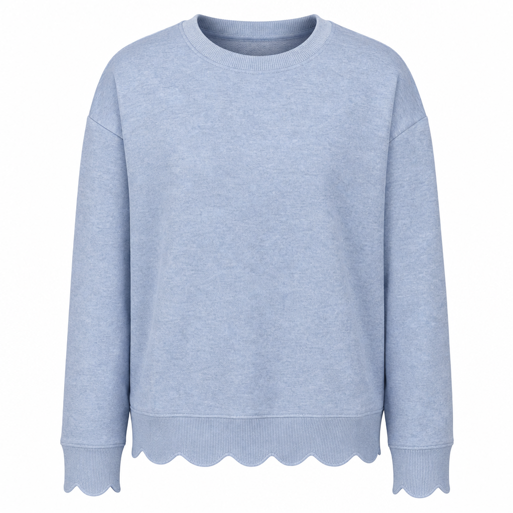 🌸 Clean Crew Neck Look | Women's Scalloped Hem Crew Neck Sweatshirt