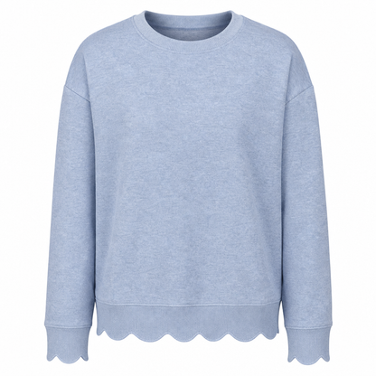 🌸 Clean Crew Neck Look | Women's Scalloped Hem Crew Neck Sweatshirt