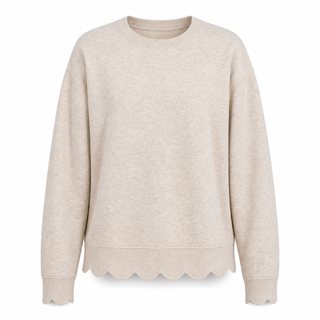 🌸 Clean Crew Neck Look | Women's Scalloped Hem Crew Neck Sweatshirt