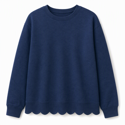 🌸 Clean Crew Neck Look | Women's Scalloped Hem Crew Neck Sweatshirt