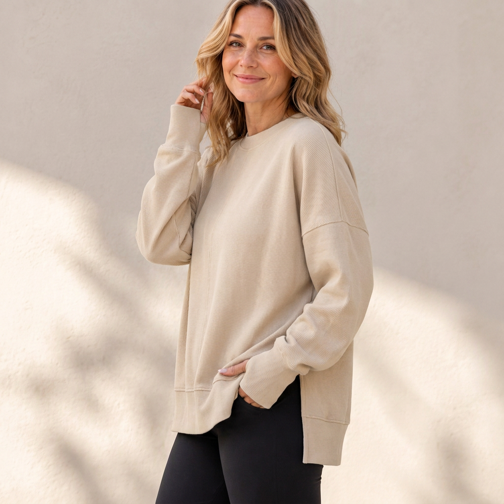 👚 Relaxed Comfort, Flowing Side Detail | Women's Loose Crewneck Side Slit Sweatshirt