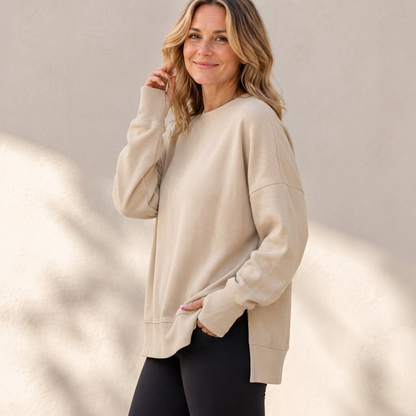 👚 Relaxed Comfort, Flowing Side Detail | Women's Loose Crewneck Side Slit Sweatshirt