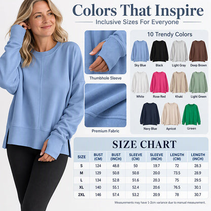 👚 Relaxed Comfort, Flowing Side Detail | Women's Loose Crewneck Side Slit Sweatshirt