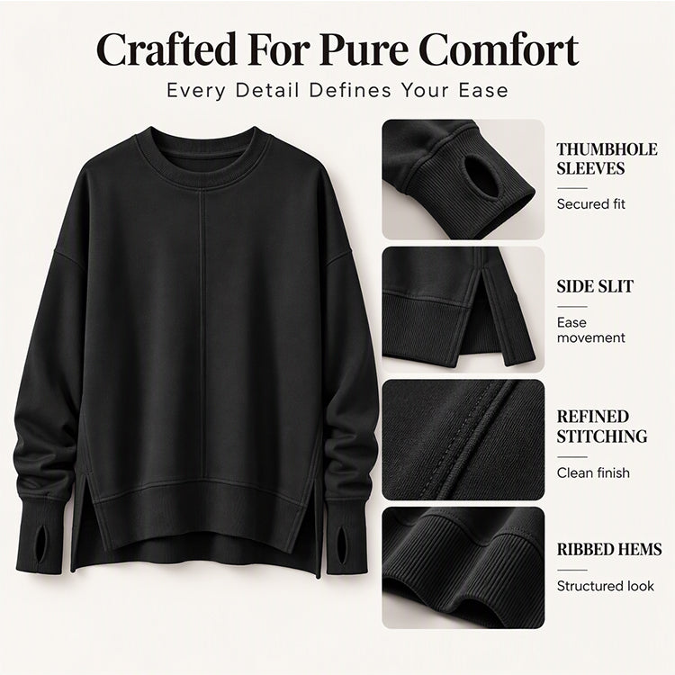 👚 Relaxed Comfort, Flowing Side Detail | Women's Loose Crewneck Side Slit Sweatshirt