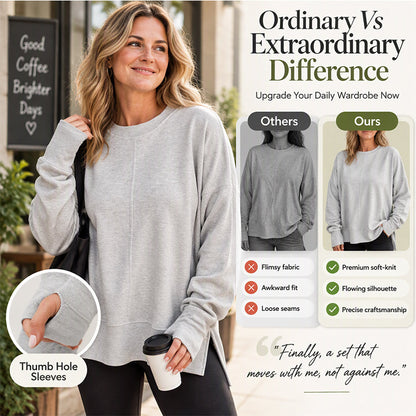 👚 Relaxed Comfort, Flowing Side Detail | Women's Loose Crewneck Side Slit Sweatshirt
