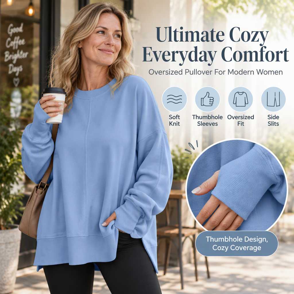 👚 Relaxed Comfort, Flowing Side Detail | Women's Loose Crewneck Side Slit Sweatshirt