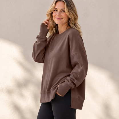 👚 Relaxed Comfort, Flowing Side Detail | Women's Loose Crewneck Side Slit Sweatshirt