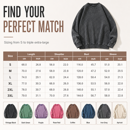 🧥 Faded Retro Charm, Substantial Structured Comfort | Unisex Vintage Washed Heavyweight Crewneck Pullover Sweatshirt