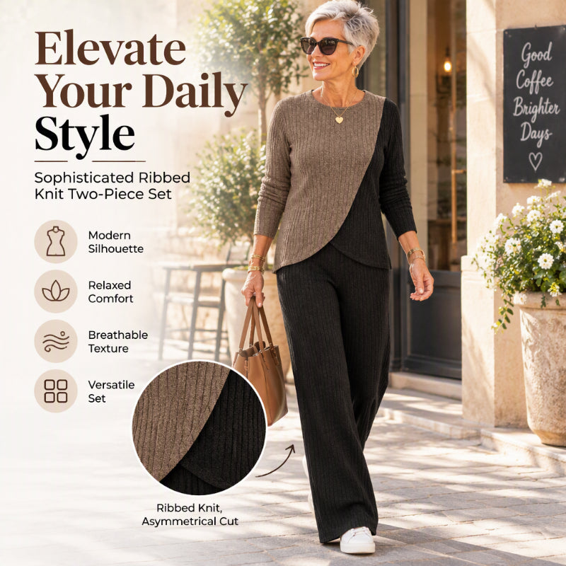Women's Casual Color Block Ribbed Knit 2-Piece Set
